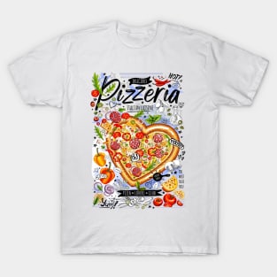 Food poster, pizza, fast food, love, pizza heart T-Shirt